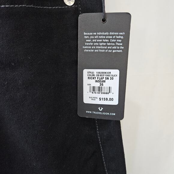 True Religion Men's Black Jeans Ricky Relaxed Straight Size 36x30 - Picture 5 of 10